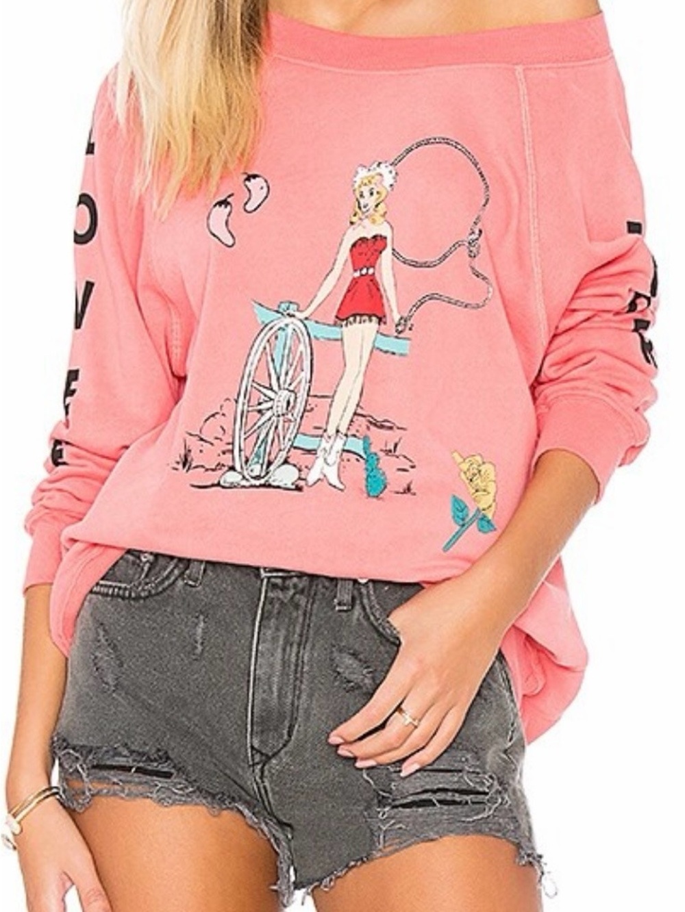 Wildfox Couture Love Me Tender Sommers Sweatshirt Pigment Hot Lipstick Pink XS